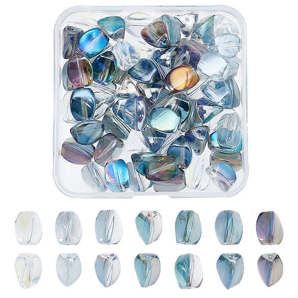 70Pcs 7 Colors Electroplate Transparent Glass Beads AB Color Twist Triangle Mixed Color 11.5~12x9~9.5x8~9mm Hole: 1.2mm 10Pcs/color