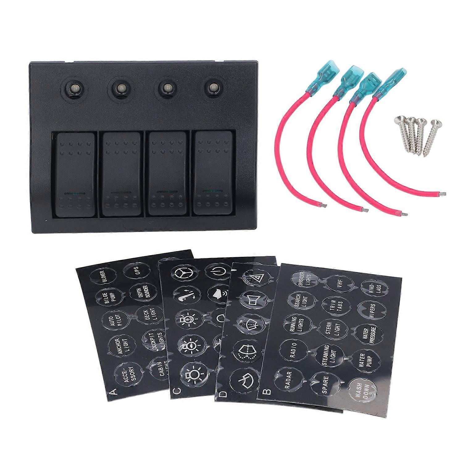 Rocker Switch Panel 12V 24V 4 Gang LED Plastic IP68 Waterproof Overload Protector 2x10A 2x15A for Bo