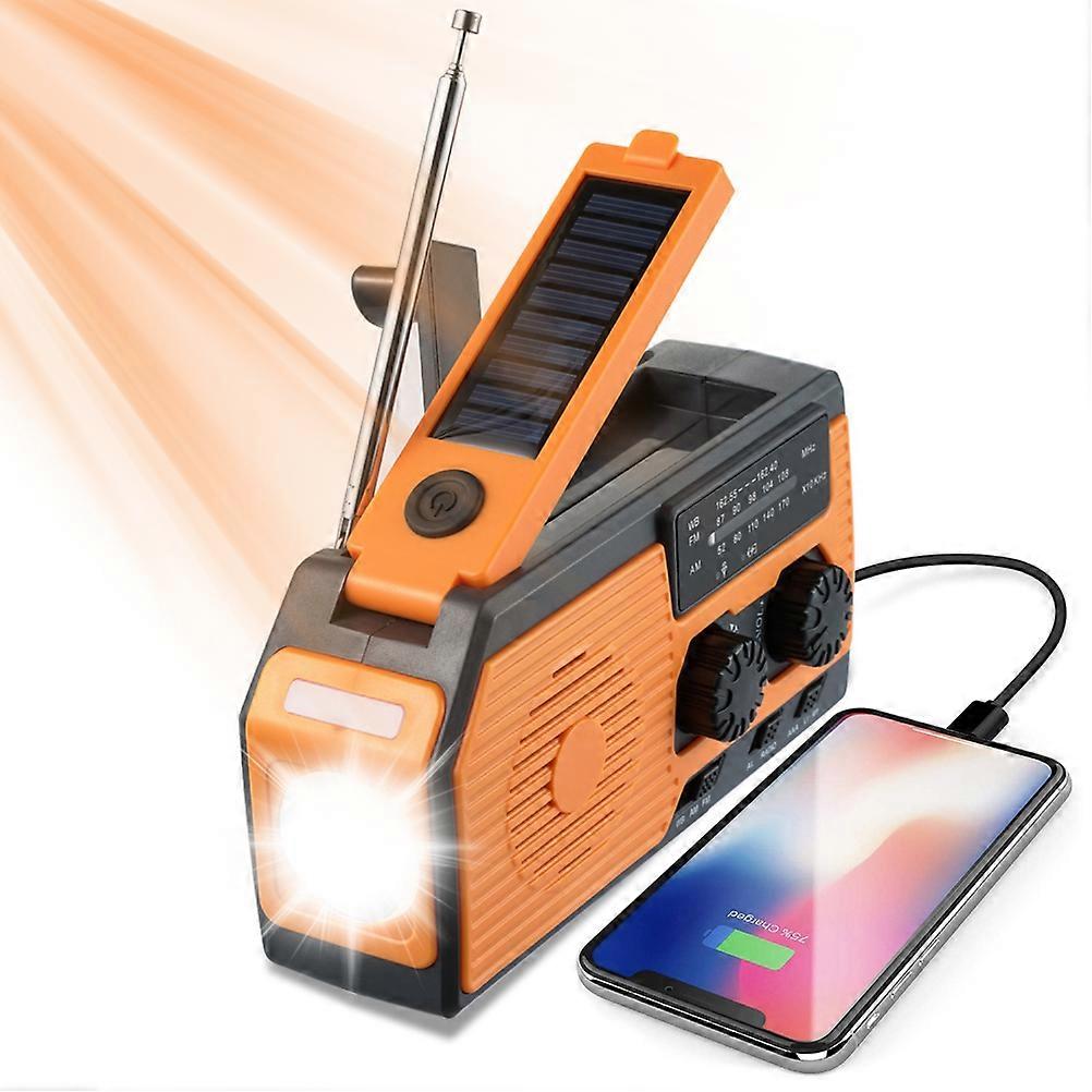 Radio solaire d'urgence, radio à manivelle, générateur de dynamo, chargeur de téléphone 5 000 mAh, lampe de poche, radio météo AM/FM/WB NOAA