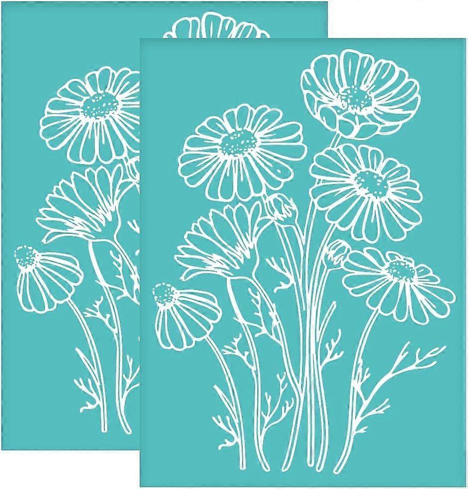 2Pcs 5.5x7.7 Inch Blooming Daisies Self-Adhesive Silk Screen Printing Stencil April Daisy Silk Screen Stencil Wildflowers Reusable Mesh Stencils Trans