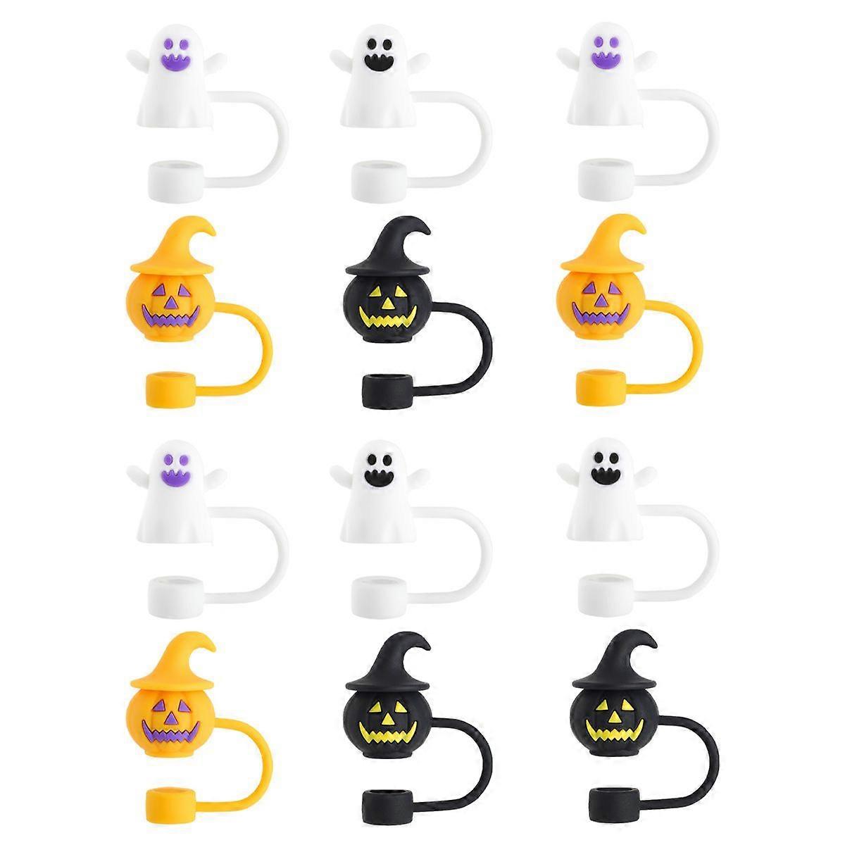 万圣节吸管帽硅胶 8-10mm 吸管套可爱卡通派对吸管装饰帽防尘罩 12 件套