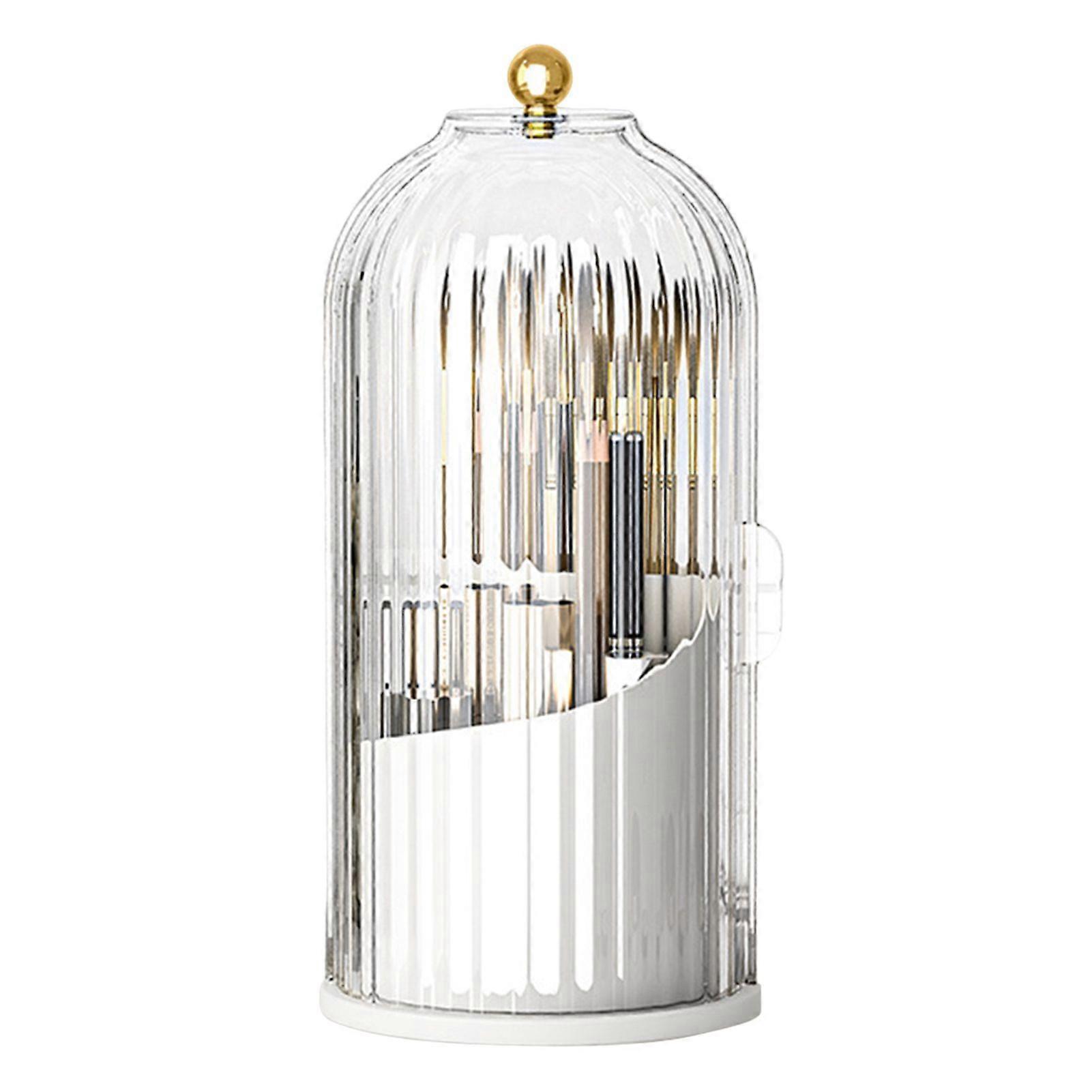 Toothbrush Holders with Sliding Lid Rotating Bathroom Organiser Space Saving Storage Station for Makeup Brush