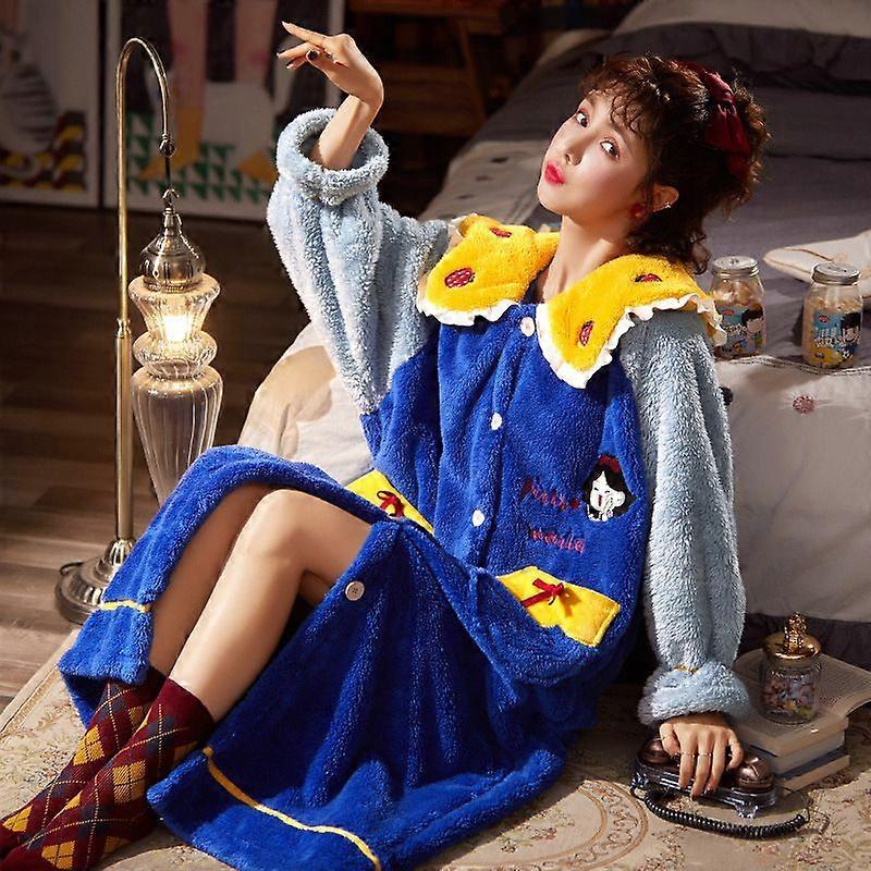 2022 Vinterpyjamas för kvinnor Tecknad huva lång manteljacka Söt hemkläder Sovkläder Kawaii Flanell Varm Bekväm Lounge Badrock