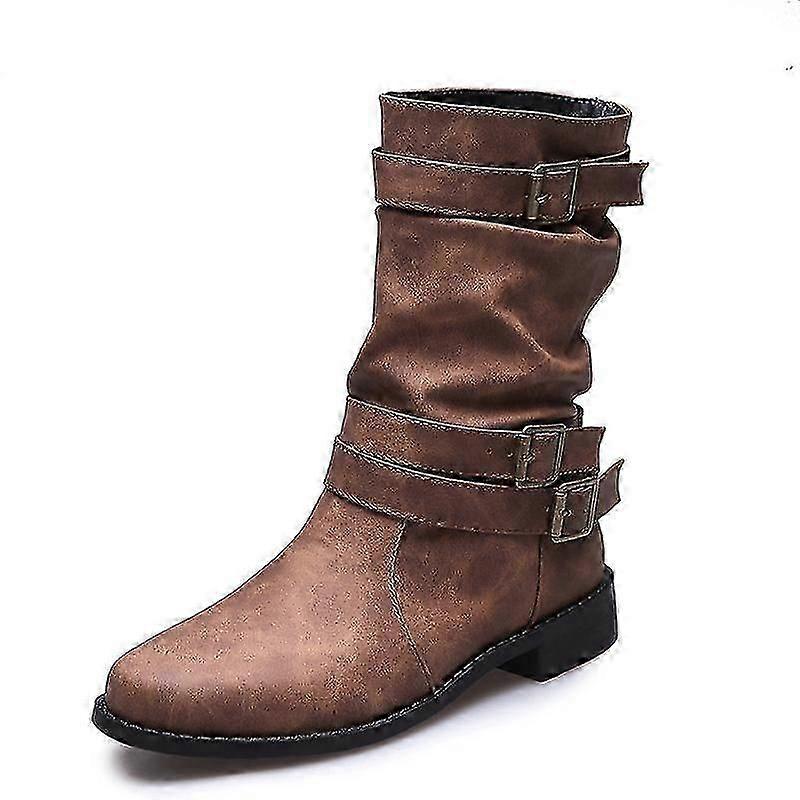 Femmes Automne Hiver Bottes Courtes Dames Mid Calf Talons Bas Boucle Bottes