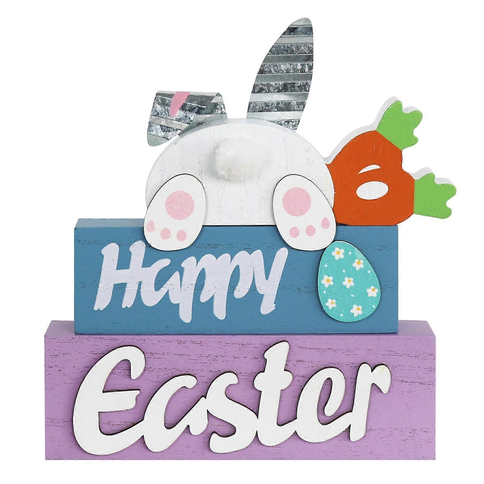 3-Layered Easter Bunny with Carrots Farmhouse Wood Block Decor for Home