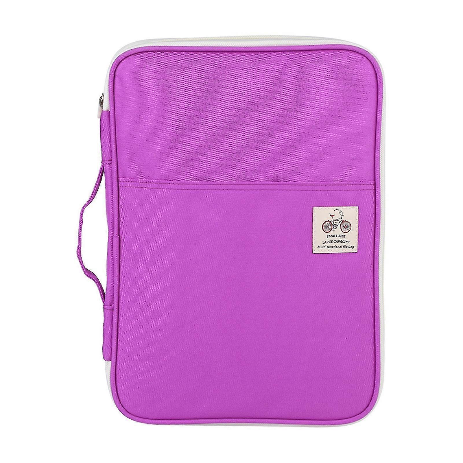 A4 Document Bag File Folder Portfolio Organizer with Zippered Case - Purple
