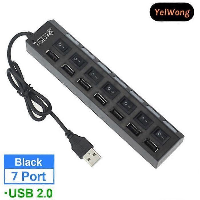 USB Hub - Multi - 7 Ports - Black - USB 2.0 - Without power adapter