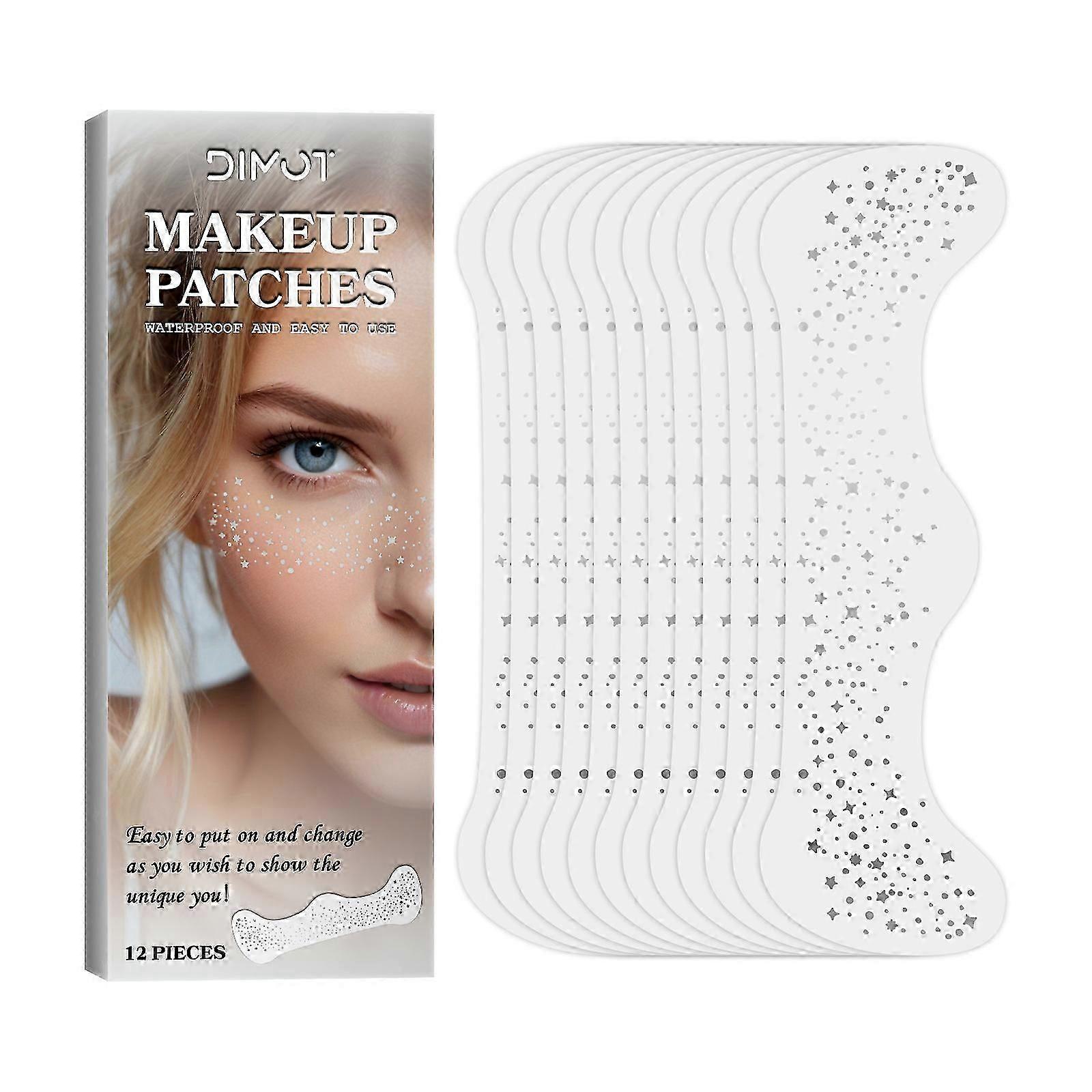 12 stk holografisk multikrom glitter fregner ansiktstatovering, vanntette glitrende ansiktsglitterflekker-lapper for kvinner, søt stjerneglitter midlertidig T