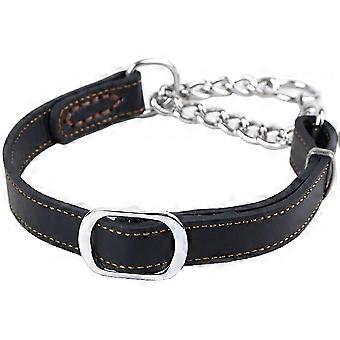 Veeki Halsbänder für Hunde, echtes Leder Training Hundehalsband, Edelstahlkette Anti-Flucht Kein Pull Dog Halsband für mittelgroße Hunde, (13.8in-18.9in
