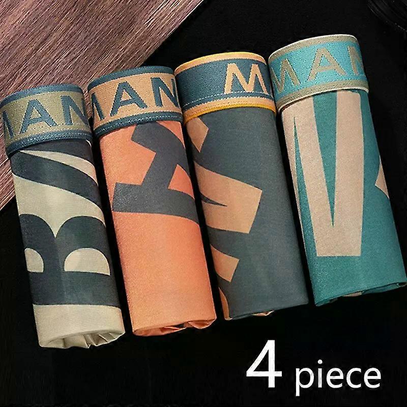 4 Pieces Men Printing Boxers Shorts Underpants Underwear L Xl Xxl 4 Colors Mixing Sexy Soft Ice Silky Fashion Sports Casual