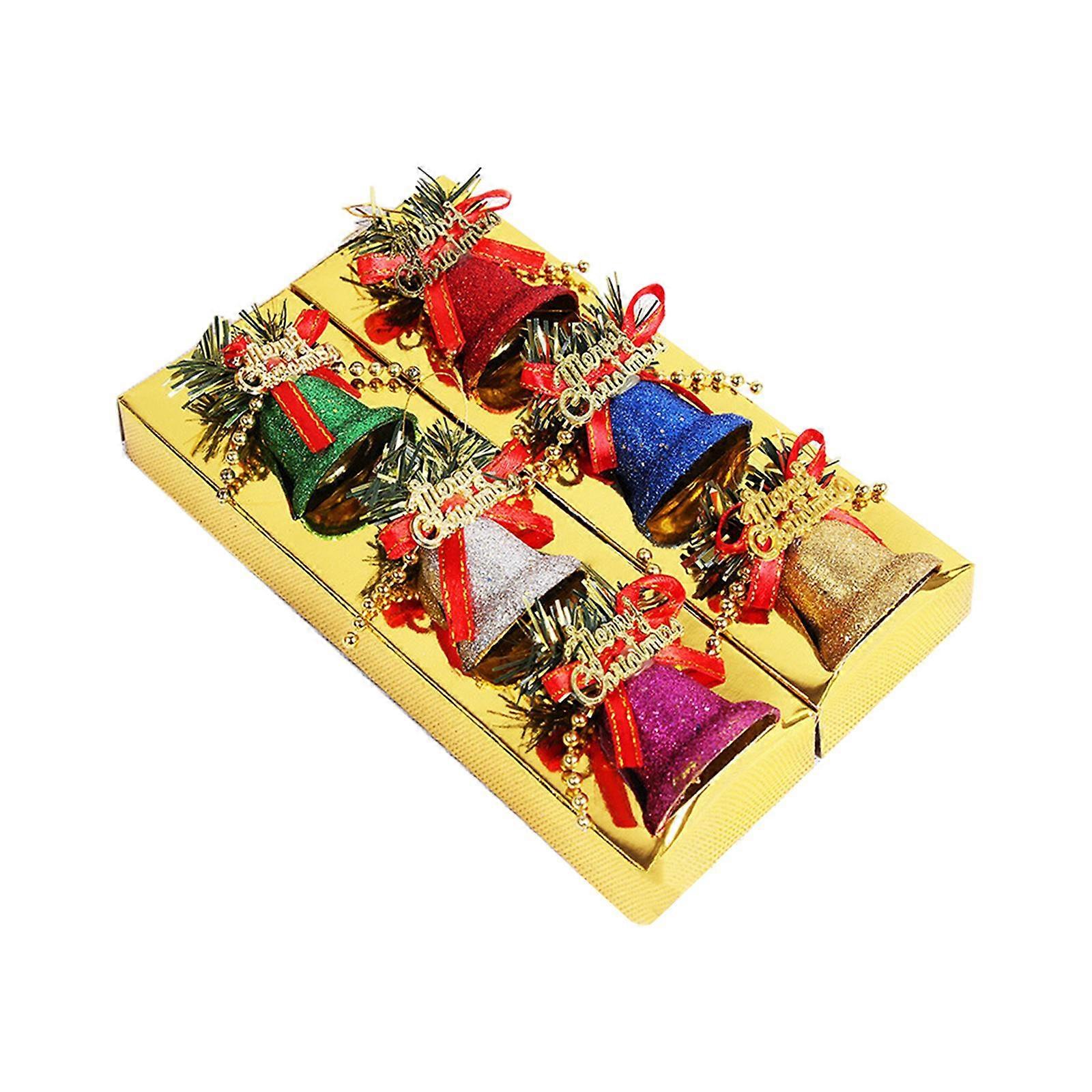 6Pcs Colorful with Bow Xmas Tree Hanging Ornament for New Year Home Decor