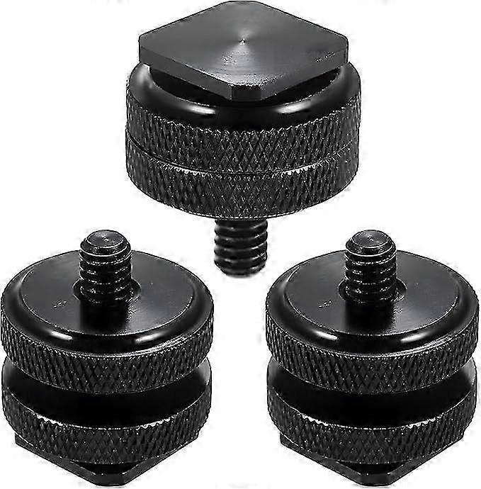 3-pack camera hot shoe mount adapter with 1/4"-20 screw for DSLR camera mounts, double nut kit for increased flash compatibility