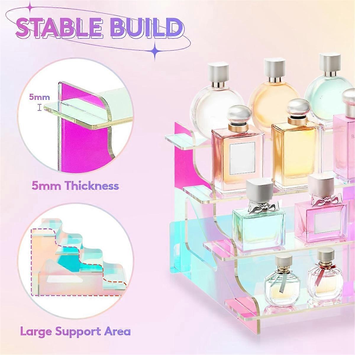 4 Tier Iridescent Display Risers Stand, Plastic Risers for Display, Perfume Organizer, Display for F