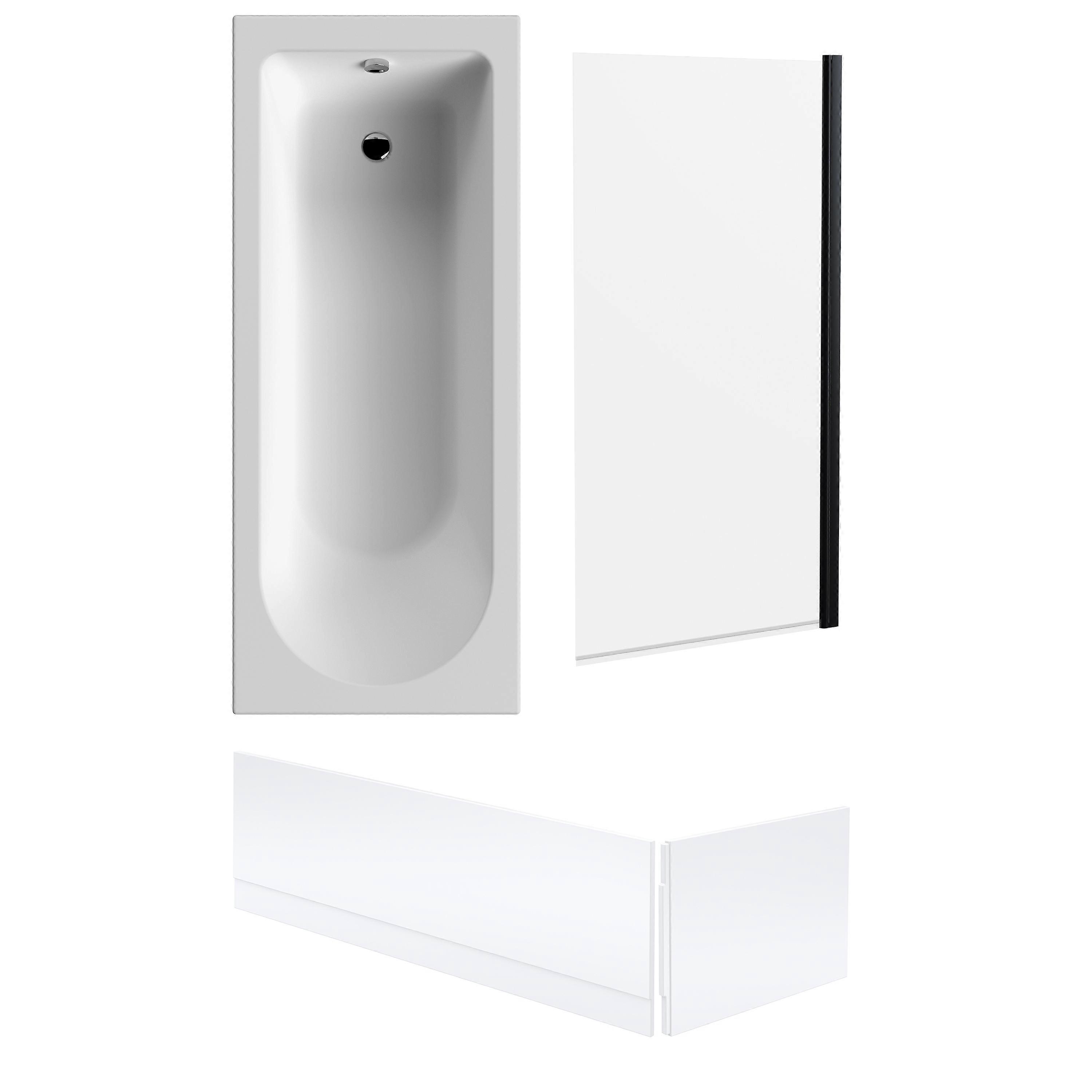 Round Single Ended 1700x700 Bath Set - Front & End Panels & Black Screen