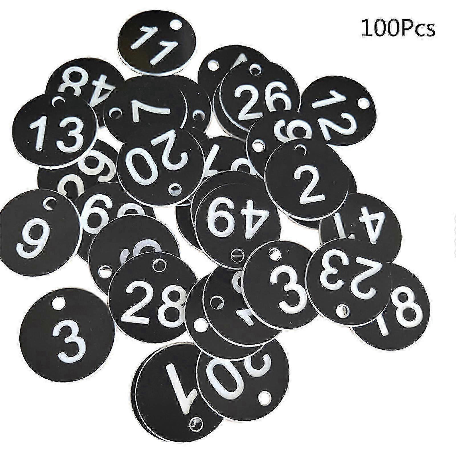 100 db-os műanyag azonosítócímke 1-100-as számmal, színes kulcstartóra, gravírozott számmal
