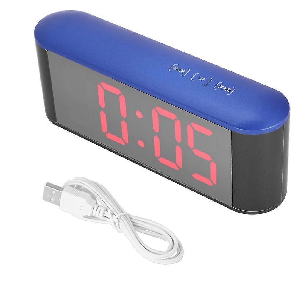 Thermometer Electronic Mirror Surface Digital Alarm Clock With Snooze (Blue Shell Red Number)