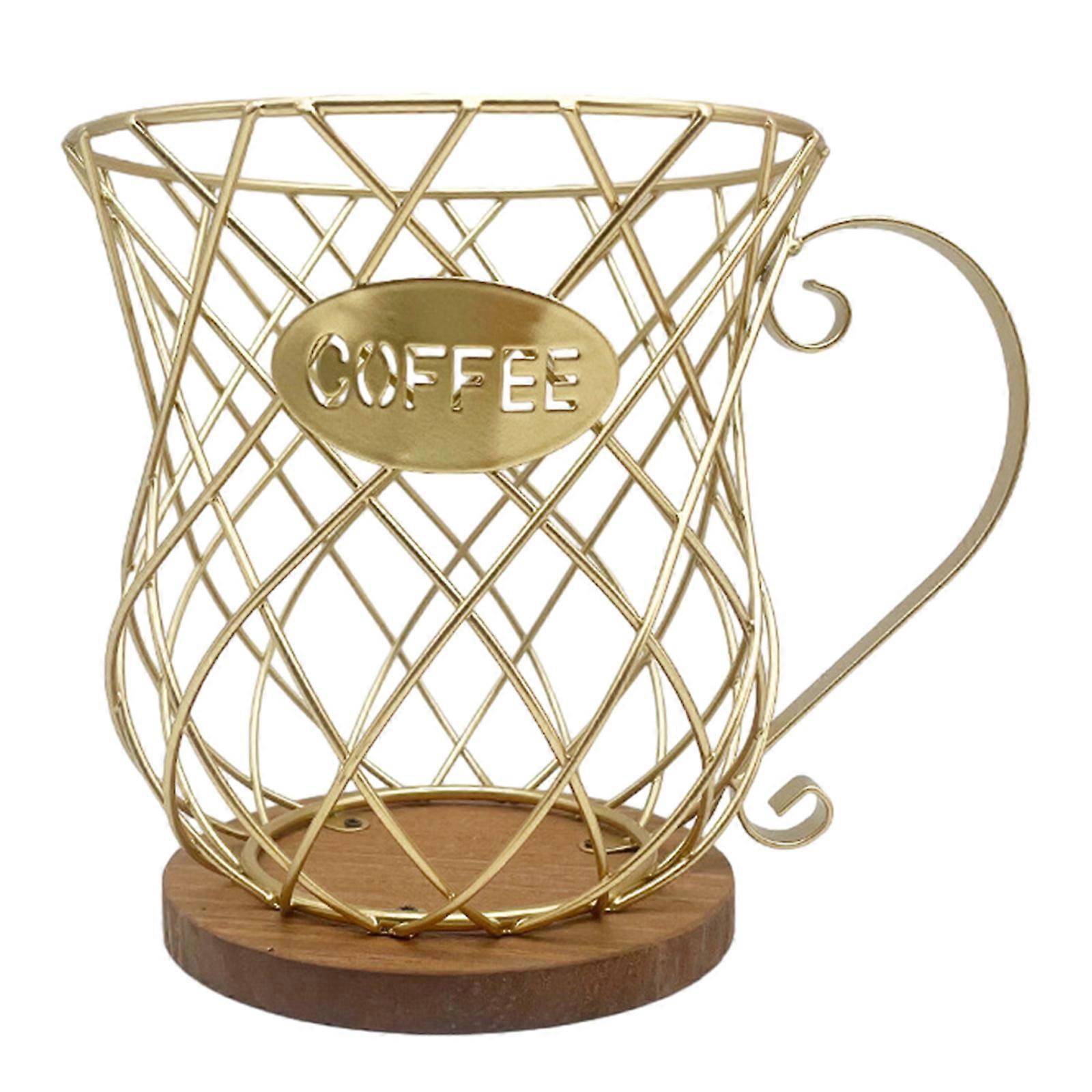 Cestino portaoggetti per cialde di caffè multiple Supporto in ferro per cialde di caffè con base in legno Organizer per portaoggetti da banco da cucina