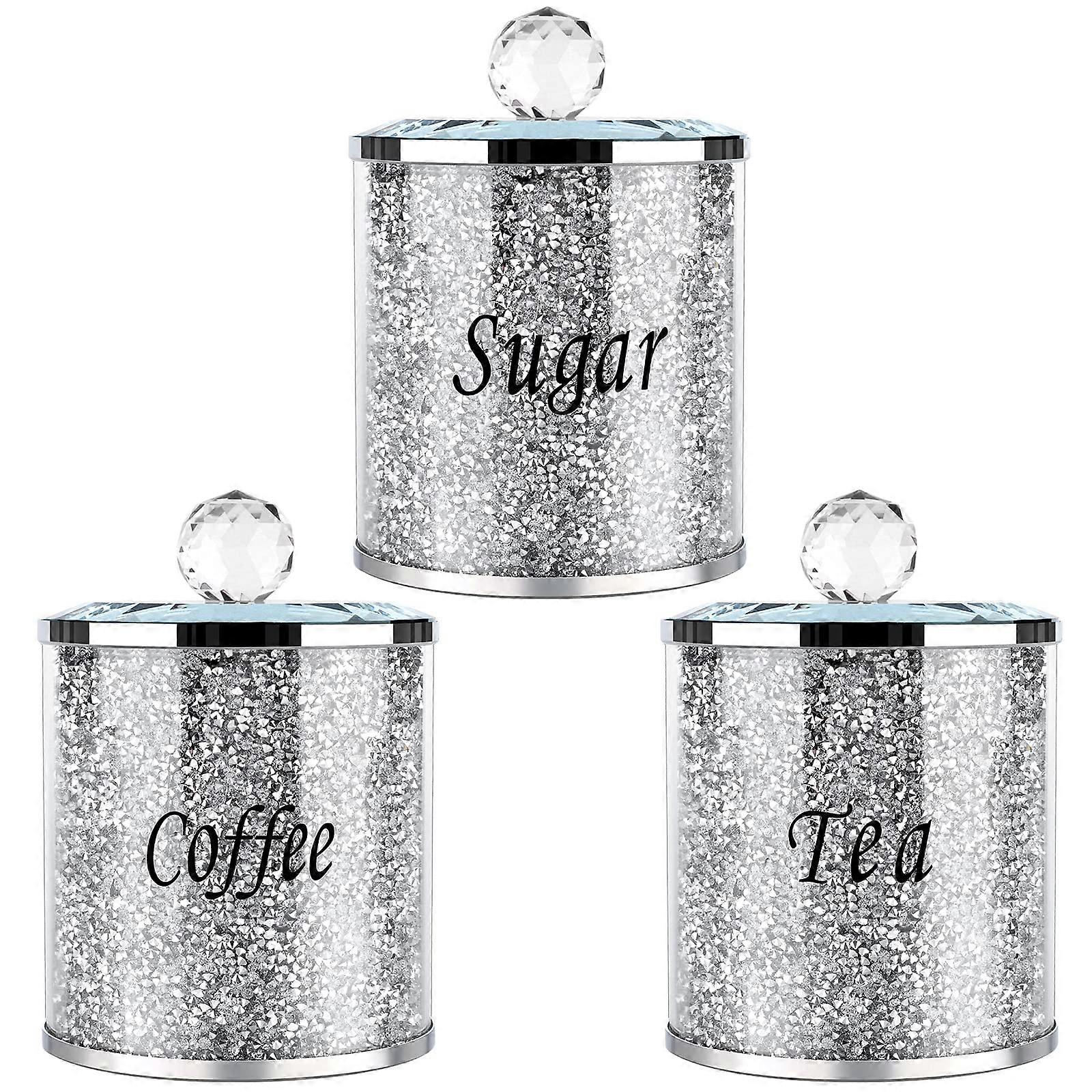 Airtight Kitchen Canister Set with Lids, Diamond Style Storage Containers for Coffee, Sugar, Flour - 3 Piece Decorative Set