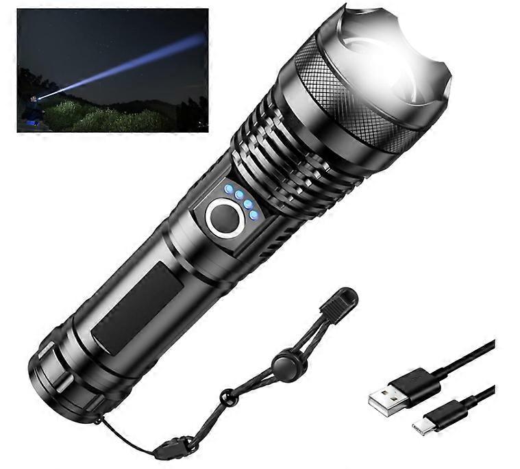Flashlights LED High Lumens Rechargeable, 10000 Lumen XHP50 Super Bright Tactical Flashlight, High Powered Flash Light Powerful Handheld Torch(Black)