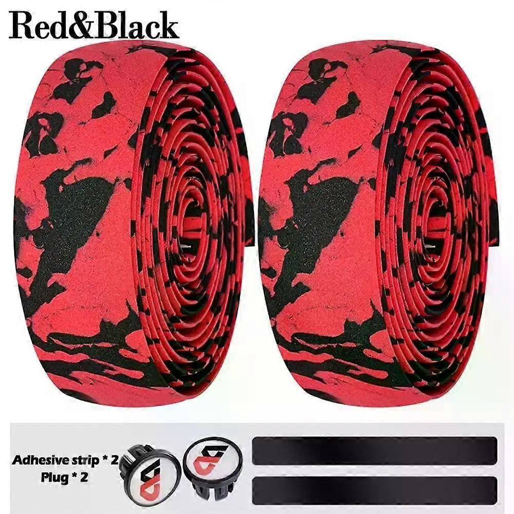 2pcs High Elastic EVA Bicycle Handlebar Tape Camouflage Anti-Slip Damping Cycling Road Bike Handle Belt Wraps with Bar End Plugs