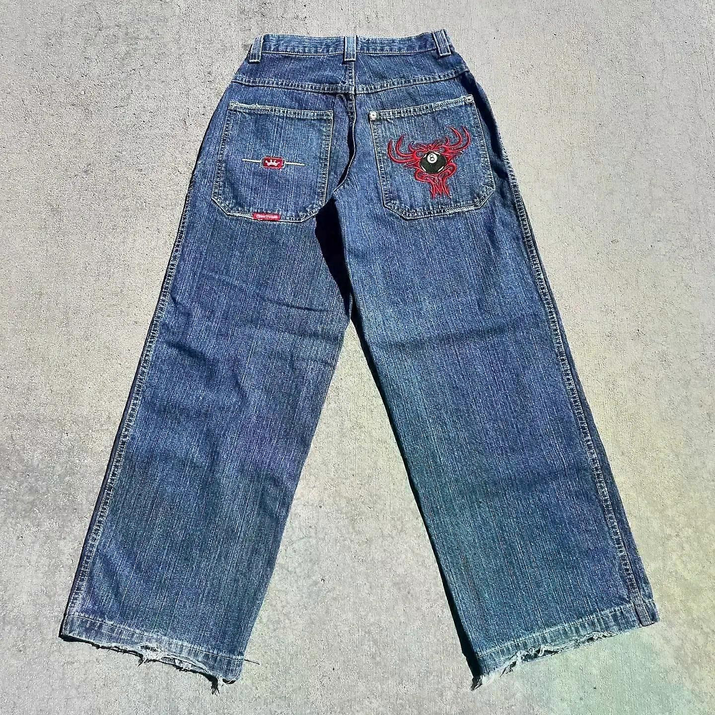 SBlue פשוט גבוה מותן נשים של ג'ינס חדש אופנה רקמה דפוס טרנד רב תכליתי ישר מכנסיים Harajuku מזדמנים מכנסיים