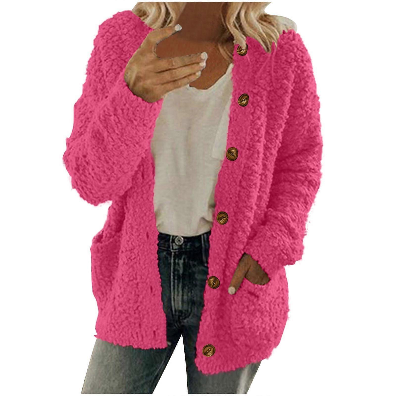 Fuzzy Sherpa Jacket Women Winter Warm Fleece Jacket Button Up Teddy Coat Jacket Long Sleeve Plush Jacket with Pockets