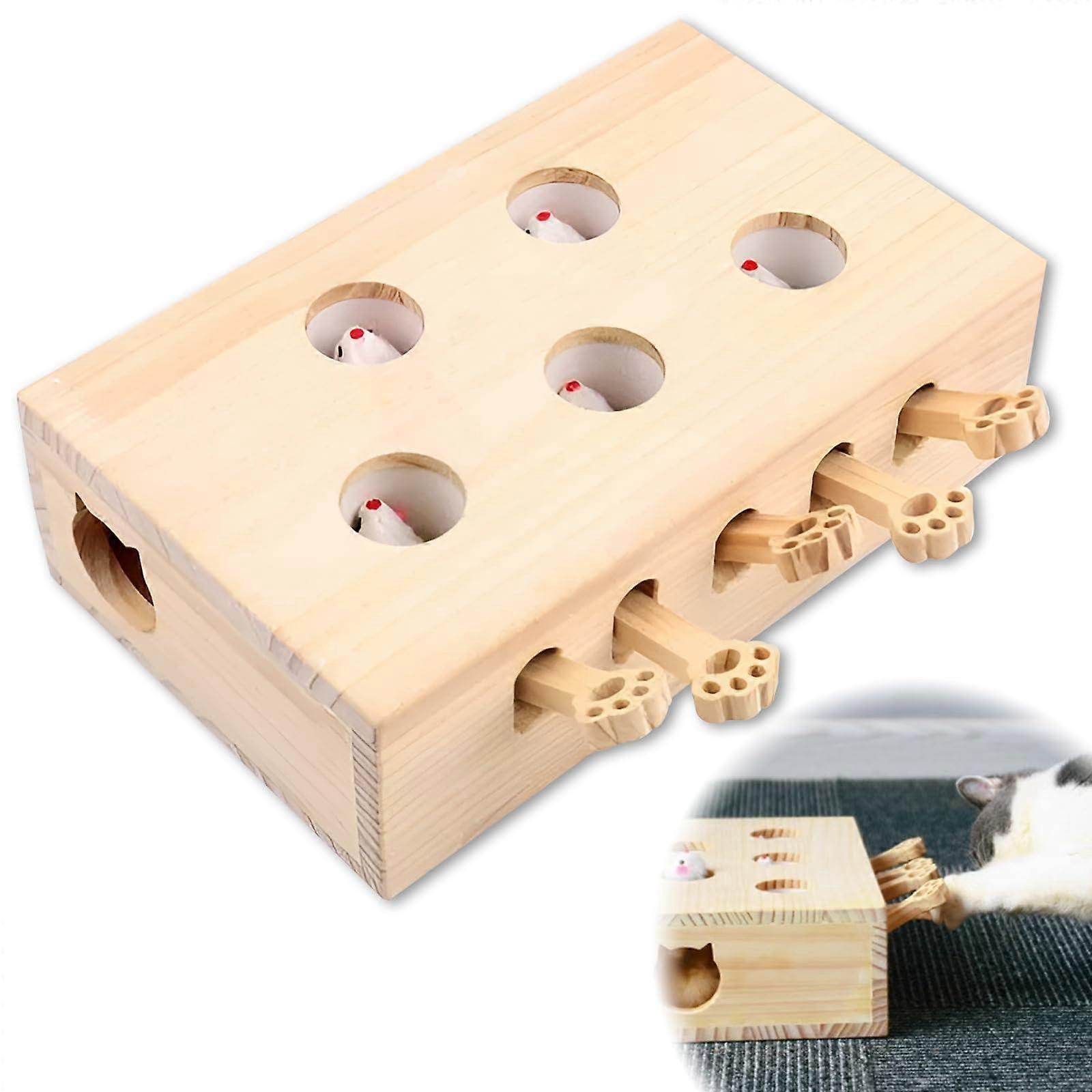 Interactive Wooden Cat Toy - Solid Wood Indoor Game for Cats & Kittens, Mice Catcher with Durable Construction