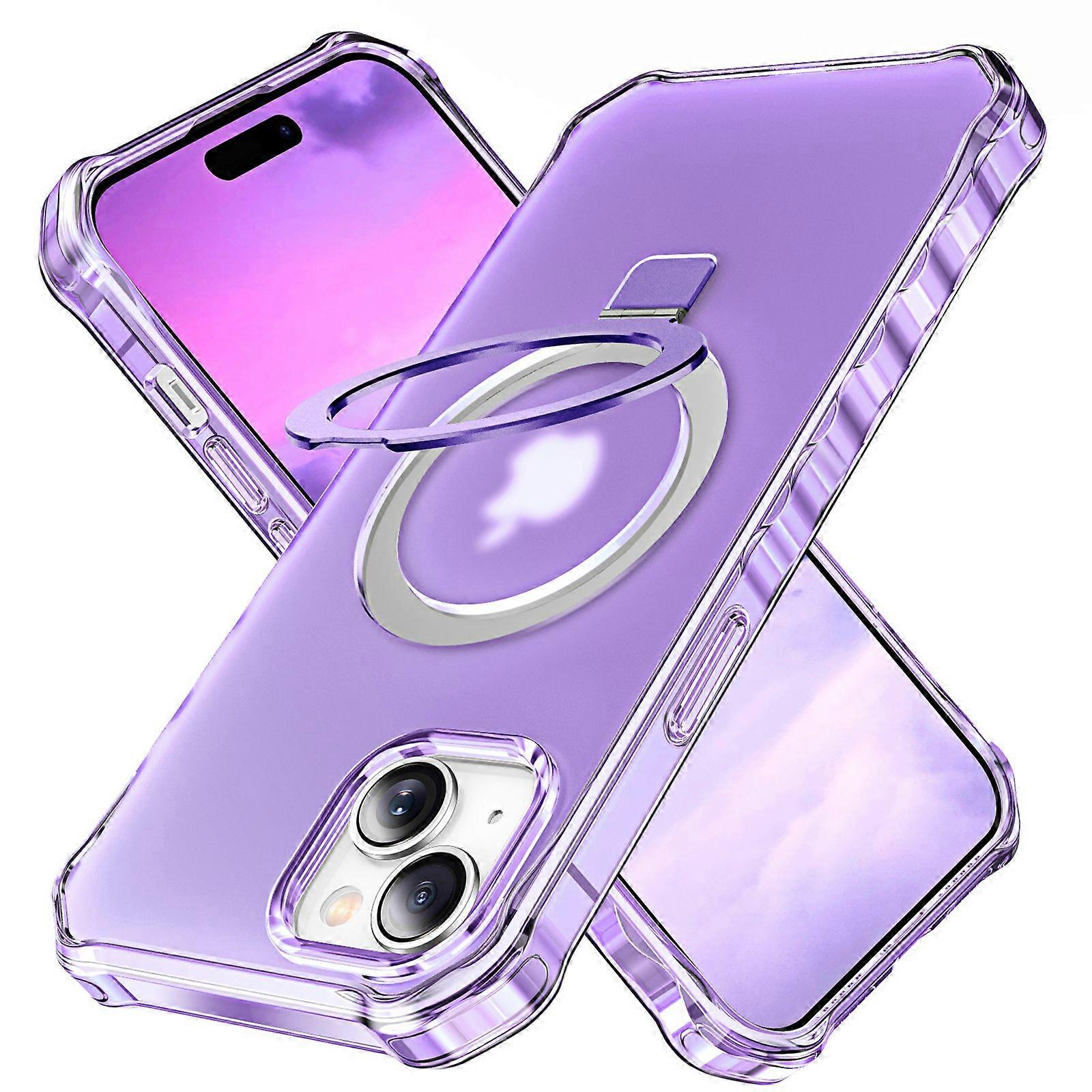 Compatible with Iphone 15 Plus Case with Magnetic Ring Stand,Full Camera Lens Protector-Purple