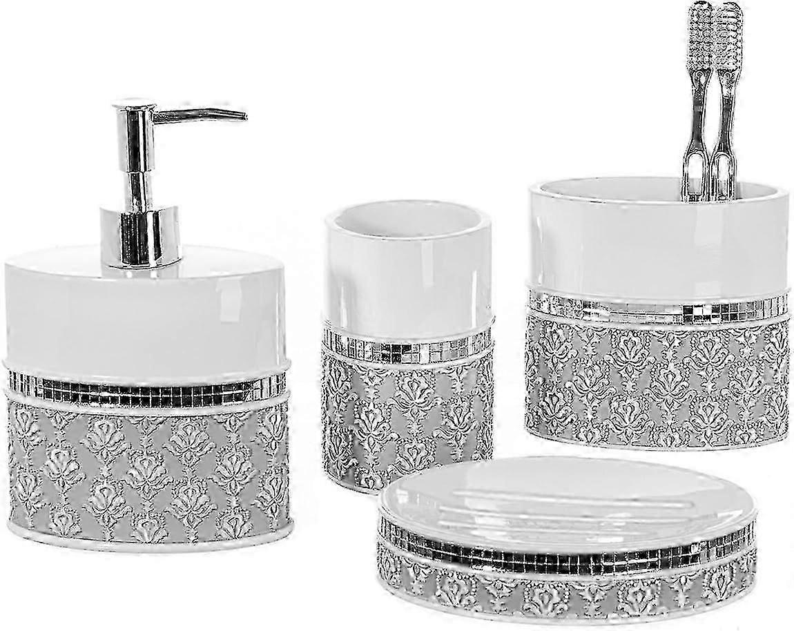 White & Gray Bathroom Set - 4pc Decorative Dcor