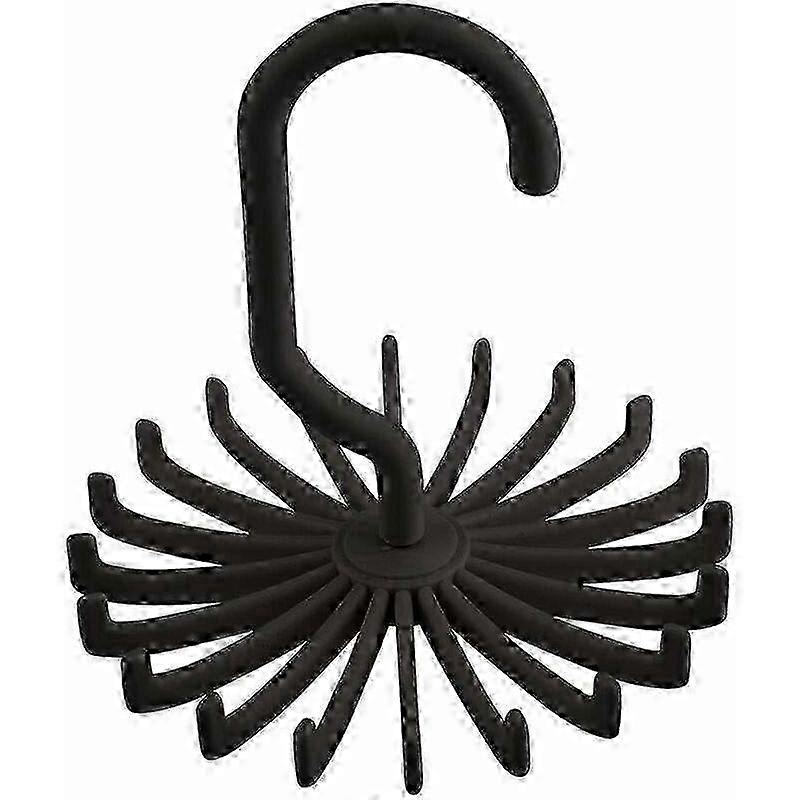 360° Swivel Tie Holder with 20 Hooks, Adjustable Tie Organizer for Men (Black, 11x11x12cm)