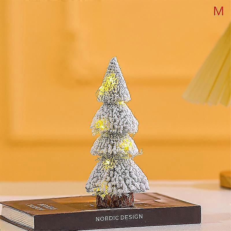 2025 Mini Christmas Tree Ornaments With Light Flock Cedar Tree Realistic Tabletop