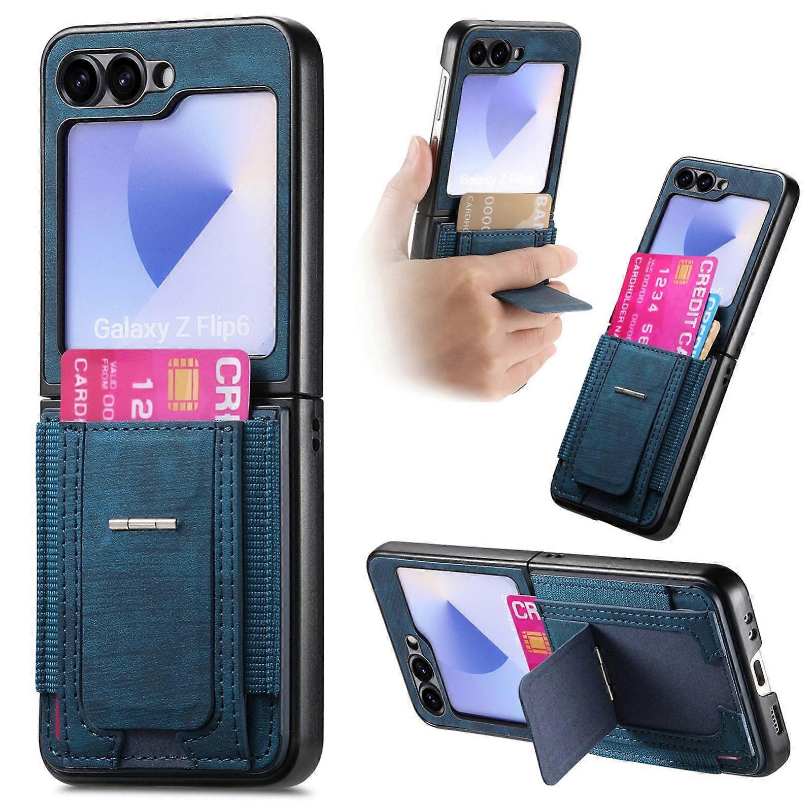 Retro Leather Fold Stand Elastic Card Bag Phone Case