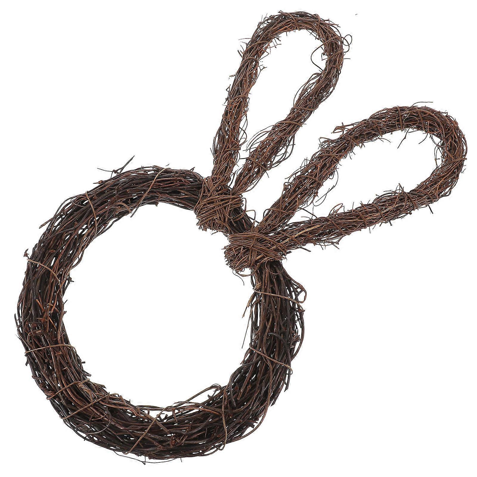 Rabbit Shape Handmade Rattan Wreath DIY Circles Easter Door Wall Hanging Festival Craft Decorations