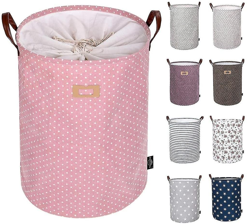 Thickened Foldable Round Storage Laundry Baskets, Cotton (pink)