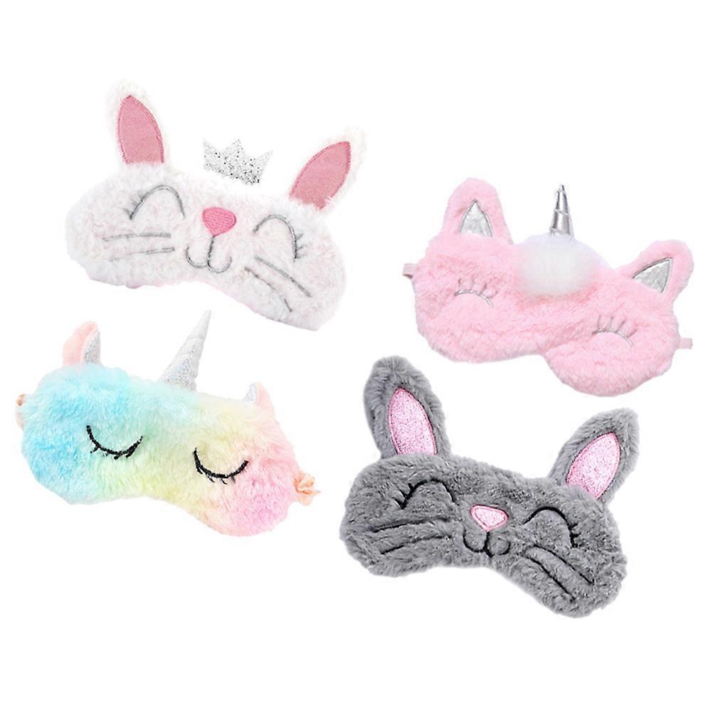 Cartoon Shading Eyepatch Unicorn Horn Plush Sleep Eye Mask Travel Light Blocking 4Pcs