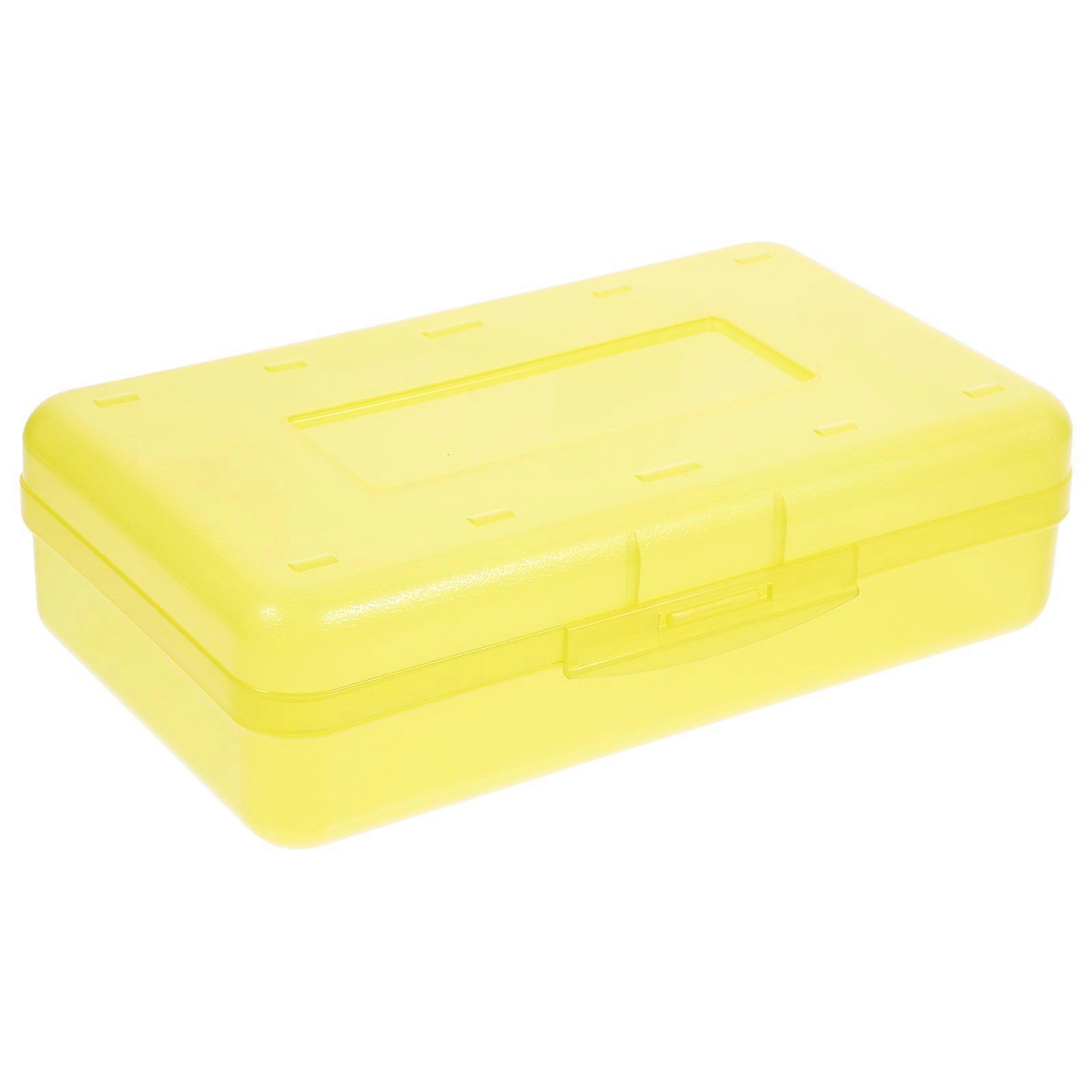 Plastic Pencil Holder Rectangular Pencil Box Office Use Transparent 8.06X4.91X2.36IN Carry Stationery 1Pcs