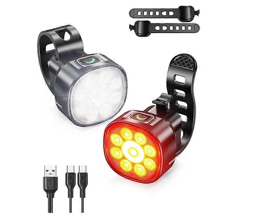 Bike Lights, 6+4 Modes Rechargeable Type-C Bike Light for Night Riding, Anti-Dazzle High Lumen LED Bike Lights Front and Rear(Black)