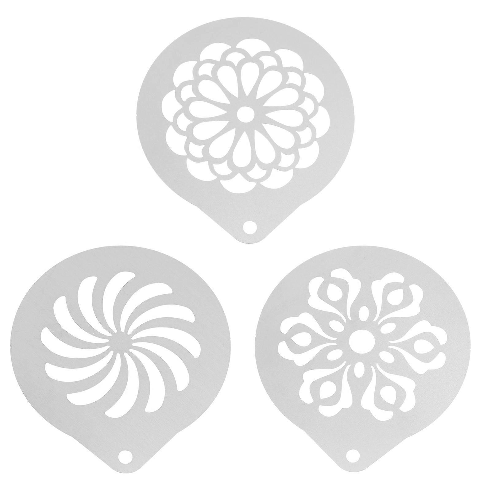3pcs Stainless Steel Coffee Stencils for Latte Art, Cappuccino Foam & Powdered Sugar Decoration Hanging Design for Easy Storage, DIY Coffee