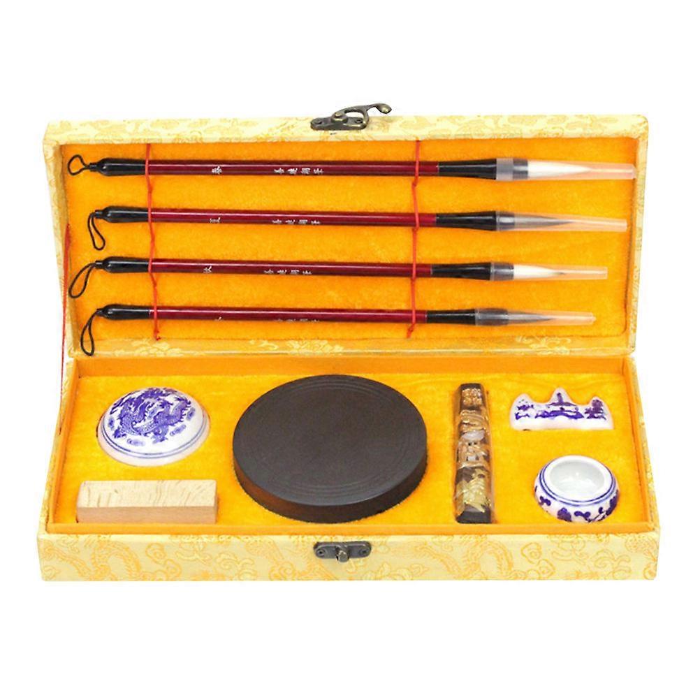 Chinese Calligraphy Brush Beginner Four Treasures of the Study Set Calligraphy Practice Yellow Color 1Set