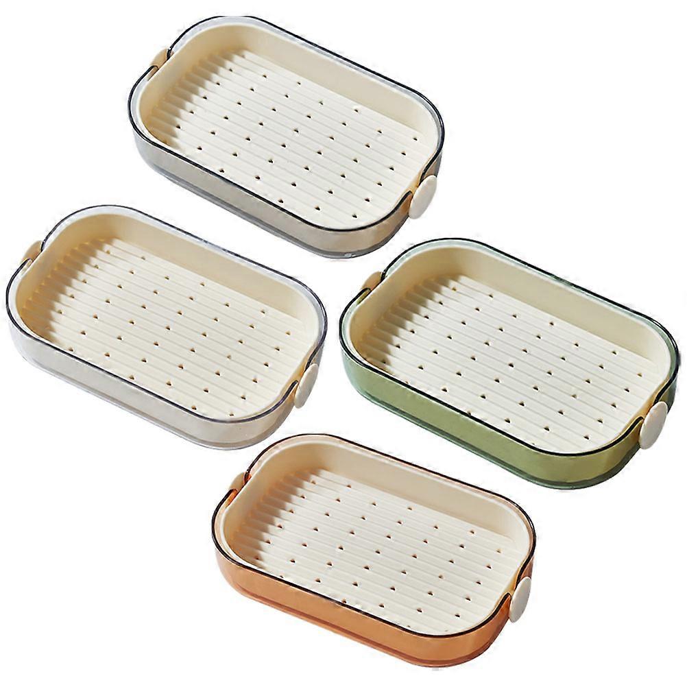 صحن الصابون لقضبان الصابون حامل صابون مزدوج الطبقة تقليد حامل صابون تصريف الرخام تصميم مضغوط 4 قطع