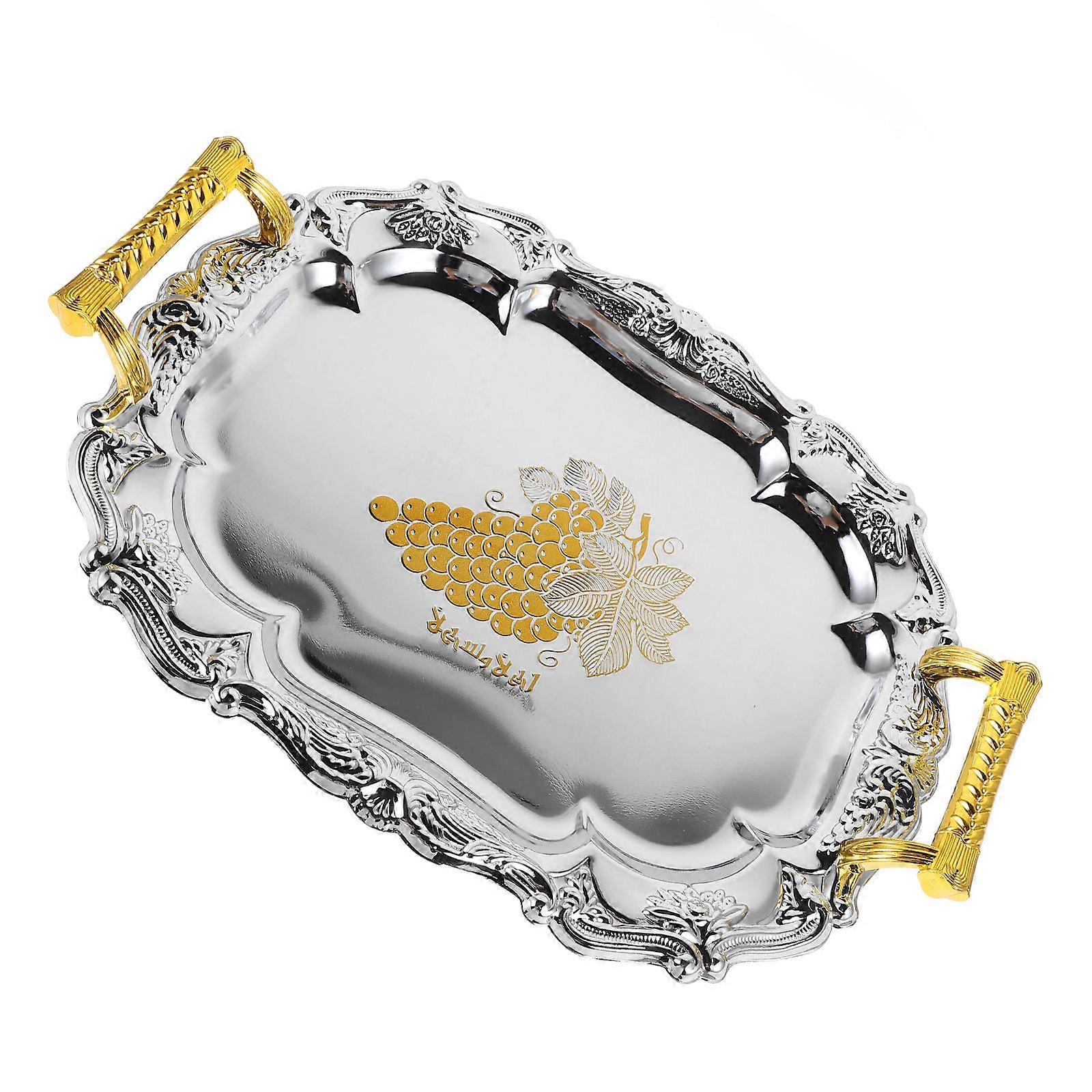 صواني شاي لخدمة الفولاذ المقاوم للصدأ على الطراز الأوروبي للاستخدام المنزلي الفضي 36.50X28.00X6.50CM تلميع ناعم 1 مجموعة