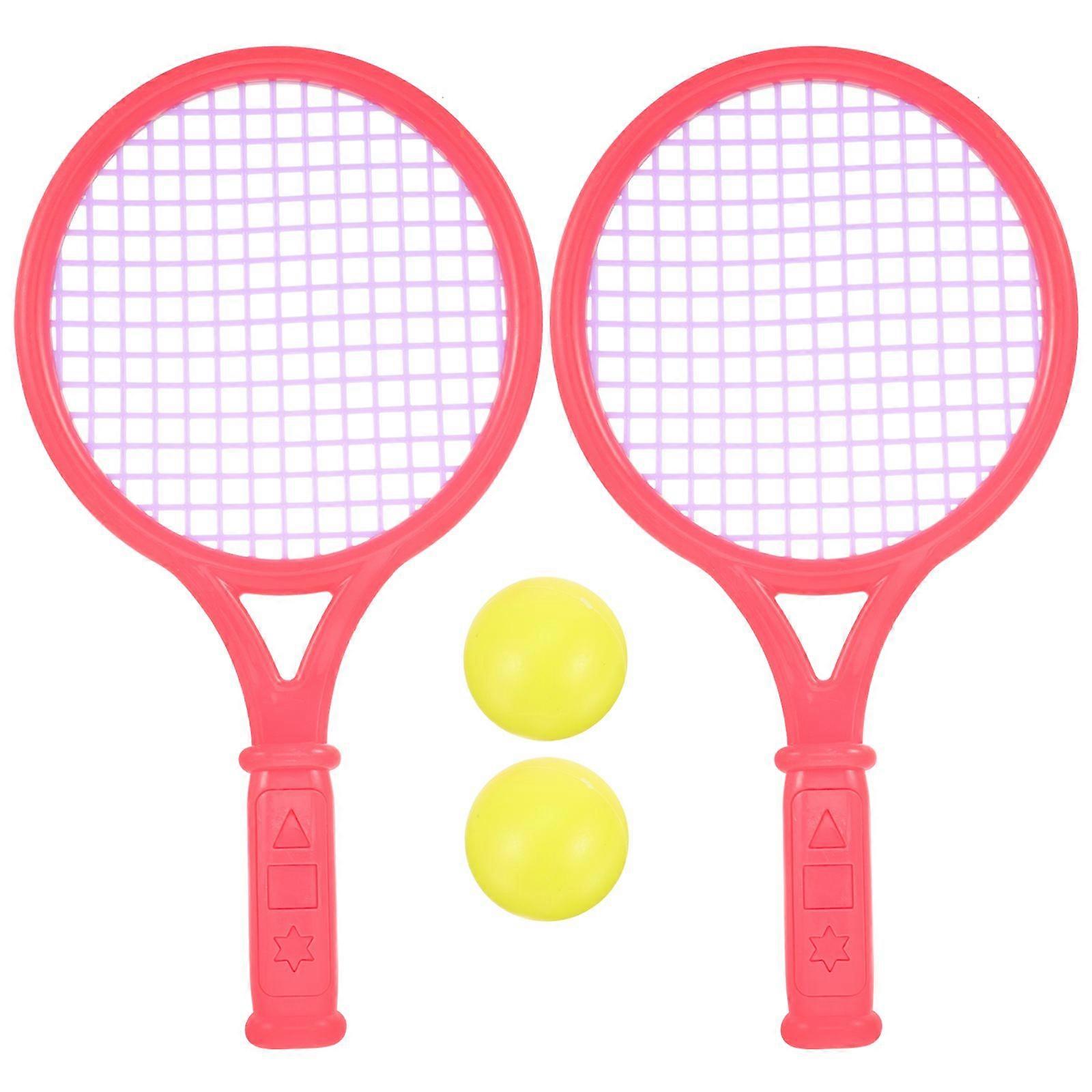 1 Pair of Children's Tennis Racket Kids Plastic Badminton Rackets Game Props for Kindergarten Primary School (Size S Random Pattern)