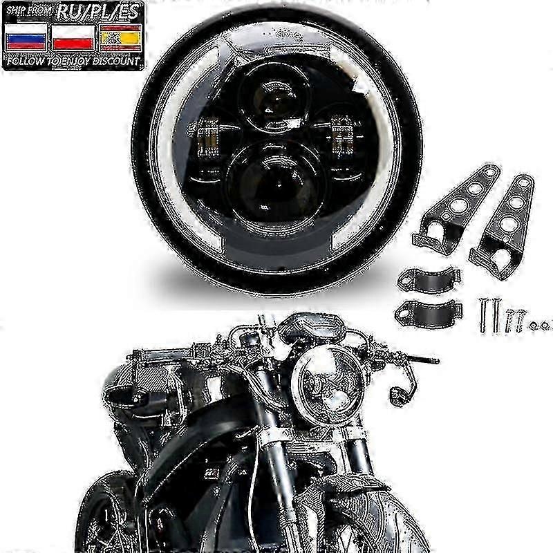 Universal 7.5 Inch Led Retro Bucket Motorcycle Modified Headlight Hi/lo Beam Drl And Matte Black Headlight Housing With Bracket Boris