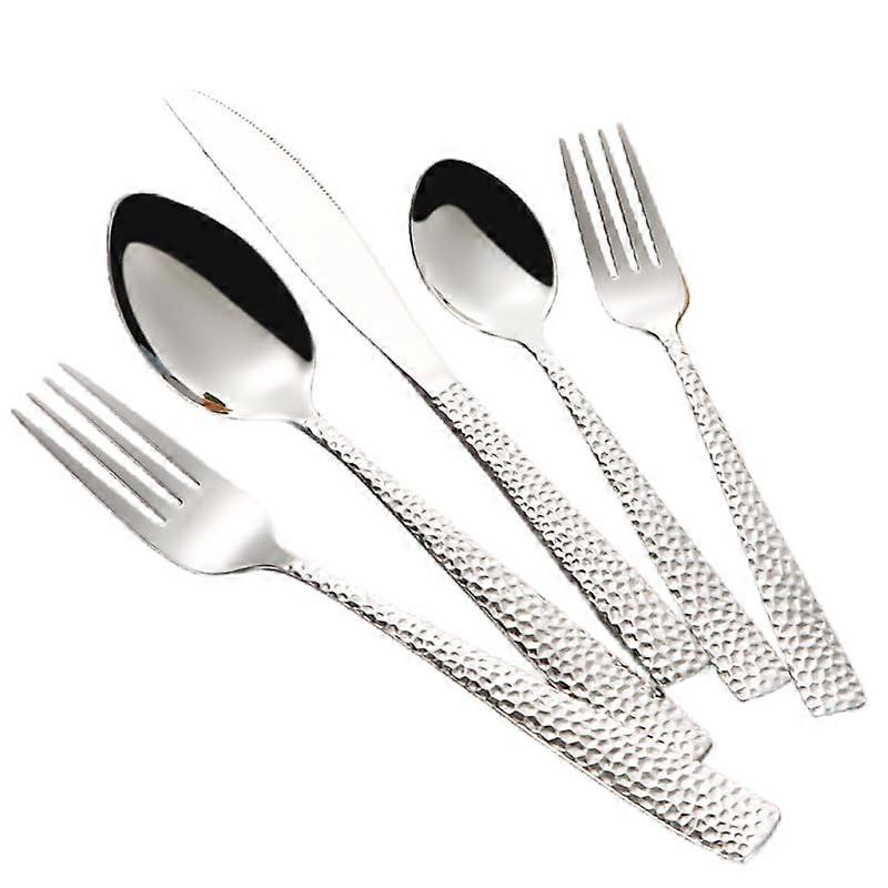 5pcs 430 stainless steel tableware, steakdessert knife and forkspoon set, hammer pattern knife and fork