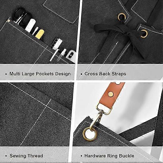 Chef Aprons for Men and Women Canvas Apron with 3 Pockets and Cross Back