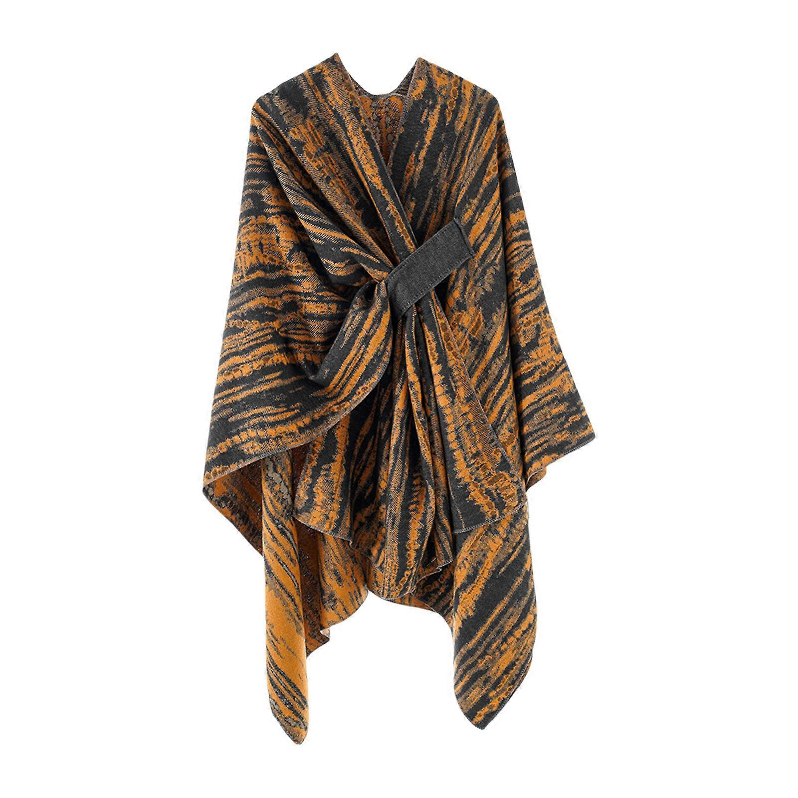 Comfortable Textured Capelet Wrap Open Front Design Shawl Cold Weather Protective Shoulder Wrap Women Outerwear  Orange
