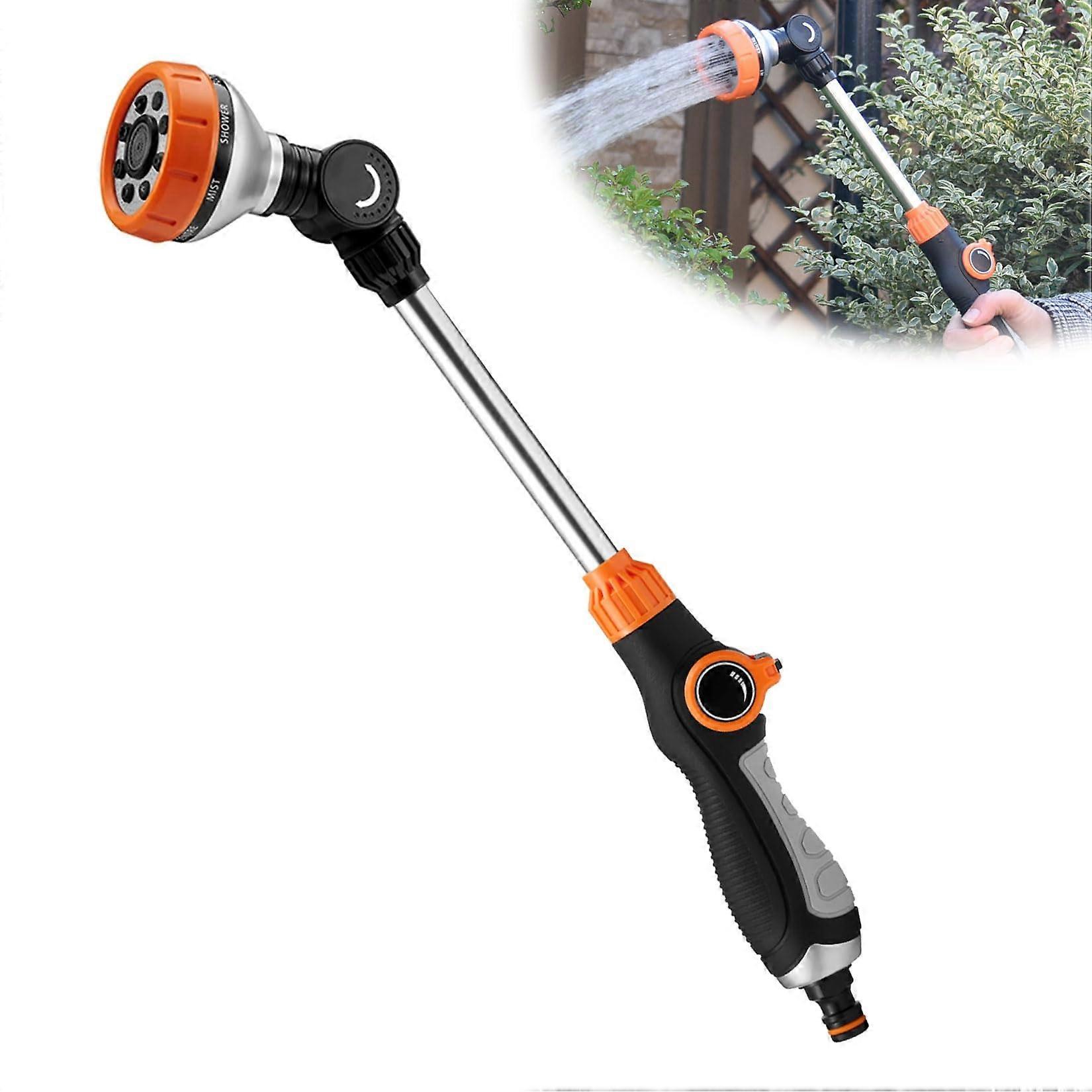 Watering Rod 47 cm Long Hand Shower Garden Hose Nozzle with 8 Spray Patterns and Thumb Control, Removable Design