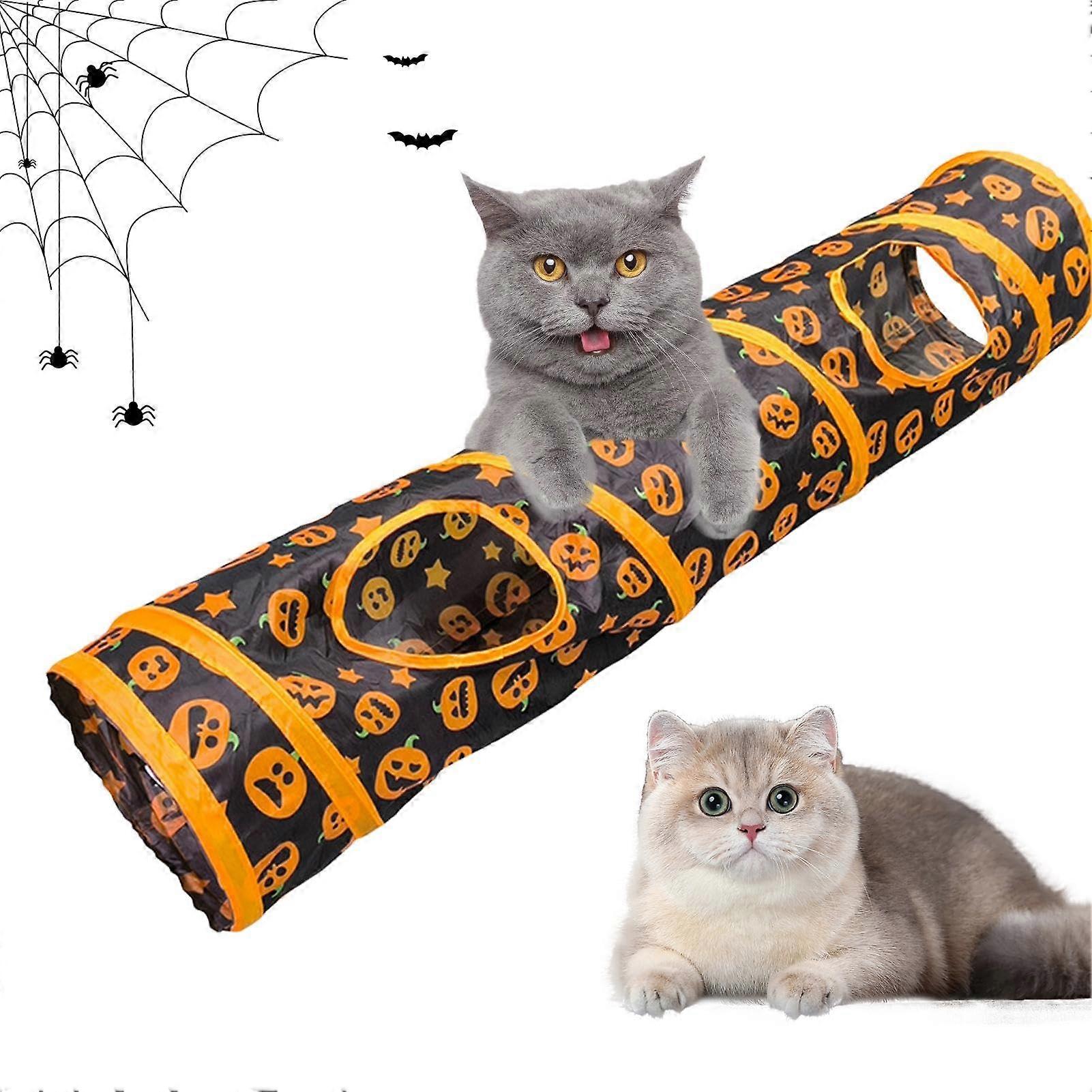Cat Tunnel for Kittens and Small Pets, Foldable Pumpkin Pattern Toy for Indoor Exercise, Ideal Cat Cave for Rabbits and Puppies
