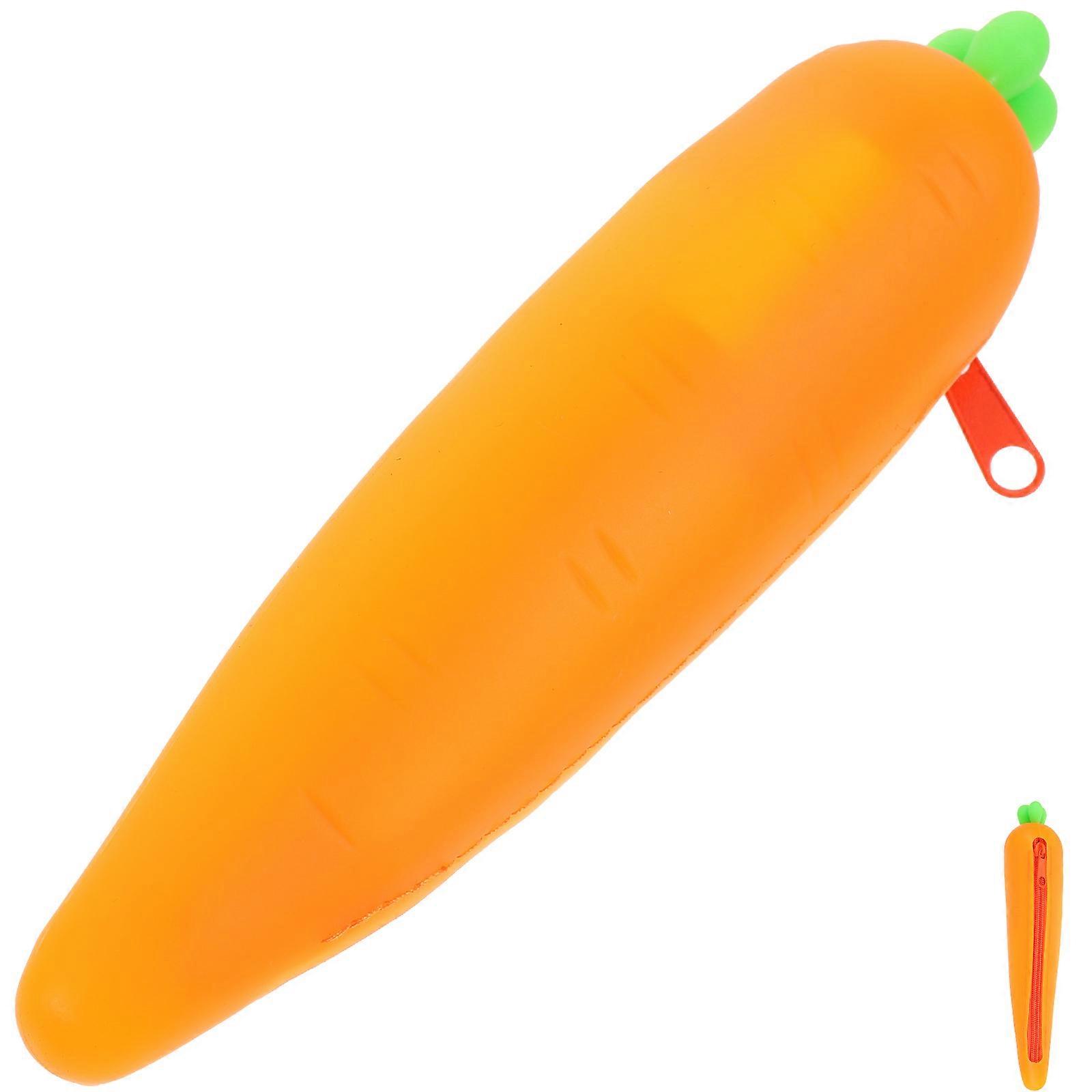 Creative Carrot Shaped Silicone Pencil Case for Storage Use Orange Color Lightweight and 1 Pc