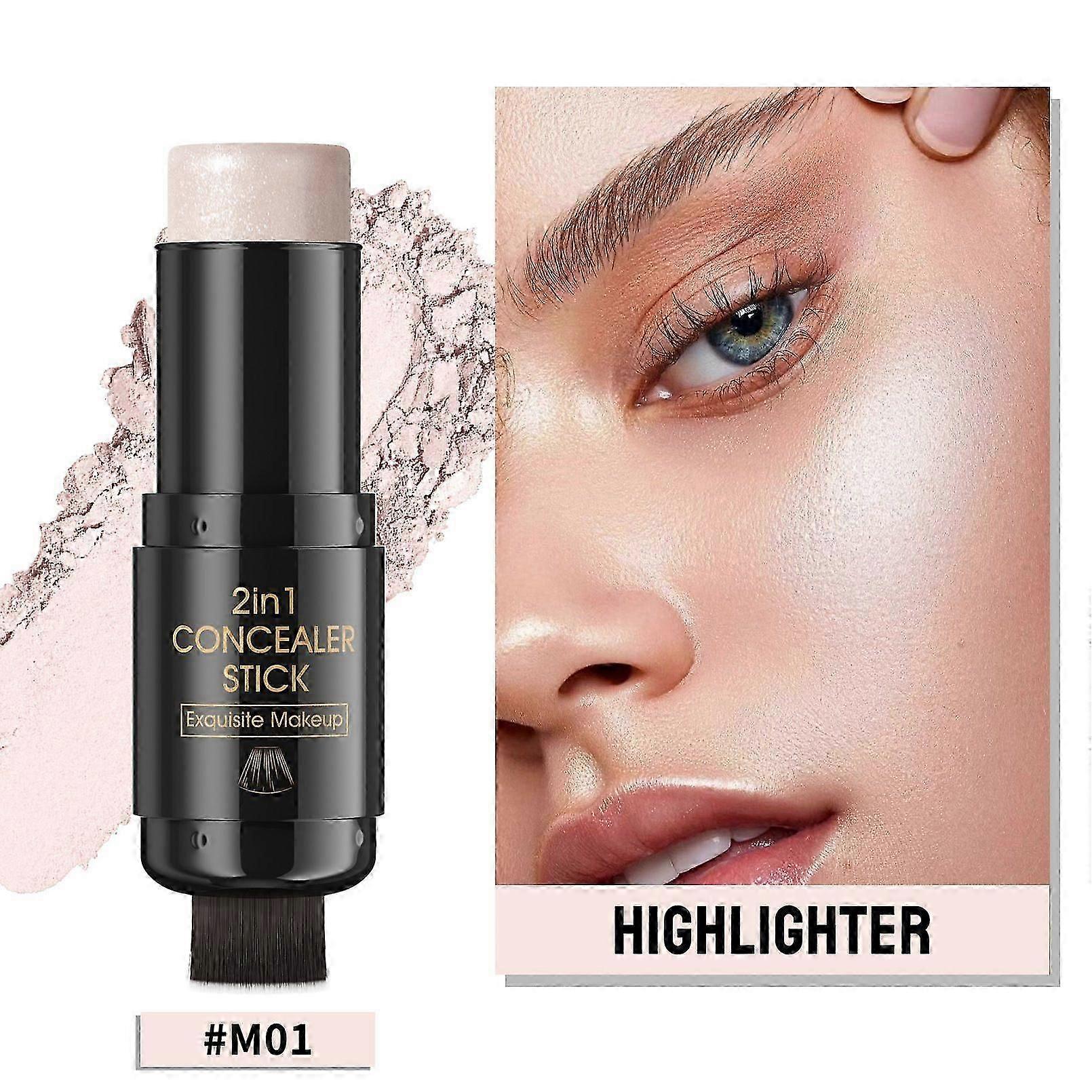 2 In1 Contour Stick With Brush, Bronzer Stick Cream Contouring Face Stick, Face Lightening Pencil, for Cheeks, Eyes, Lips and Skin Types